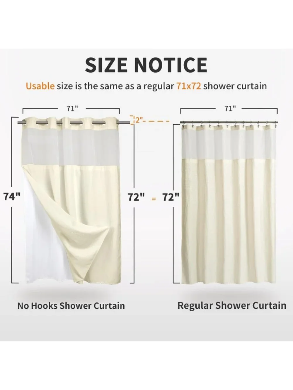 Heavyweight Cream Waffle Shower Curtain with Liner, 71x74, No Hook Design